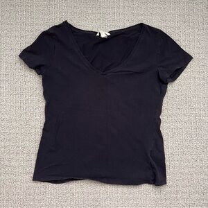 H&M Basics V-Neck T-Shirt in navy blue